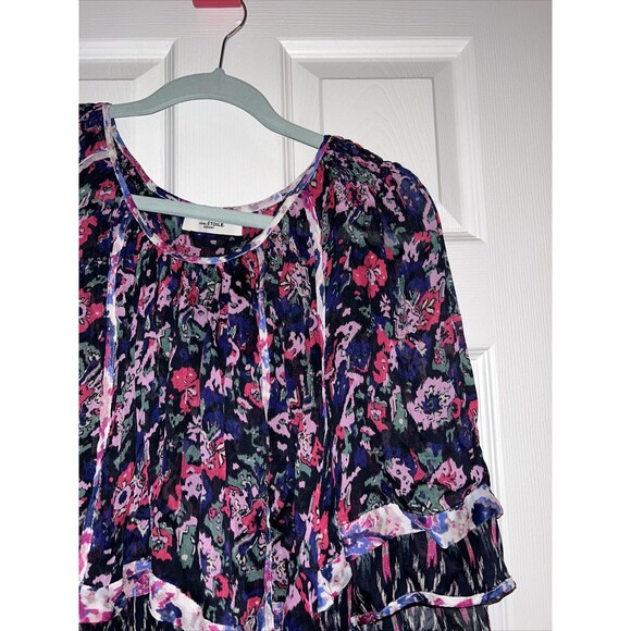 Isabel Marant Étoile Blouse Roxini Floral Print Sheer Navy Blue Pink Women's 34 - Picture 3 of 10